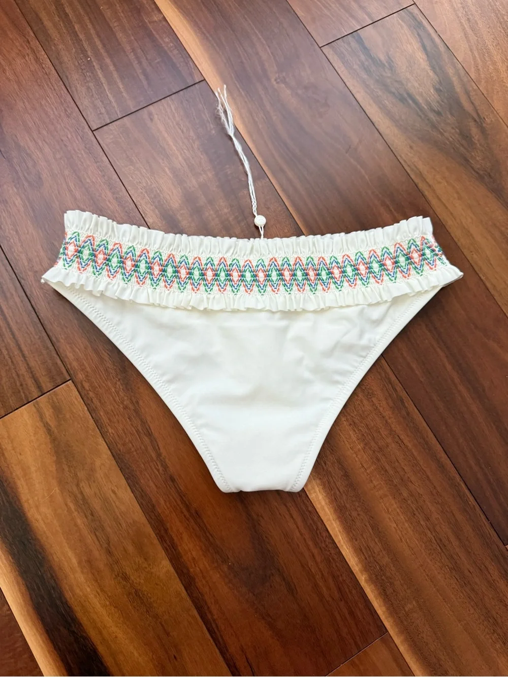 Tory Burch Embroidered Waist Cream Bikini Bottom XS Chic Swimwear